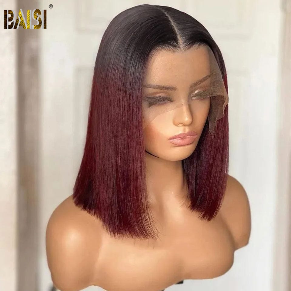 BAISI 1B/99J Straight Bob Wig Bleached Knots