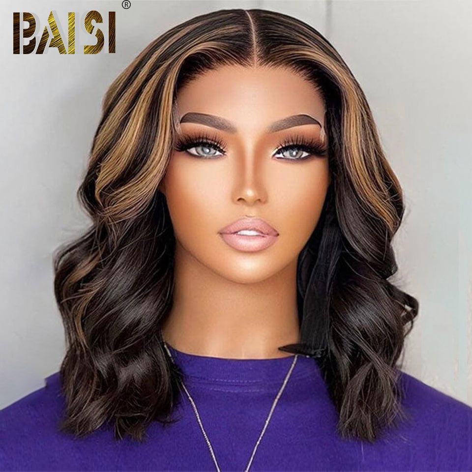 BAISI Ombre Honey Blonde Highlight Wavy Bob Wig