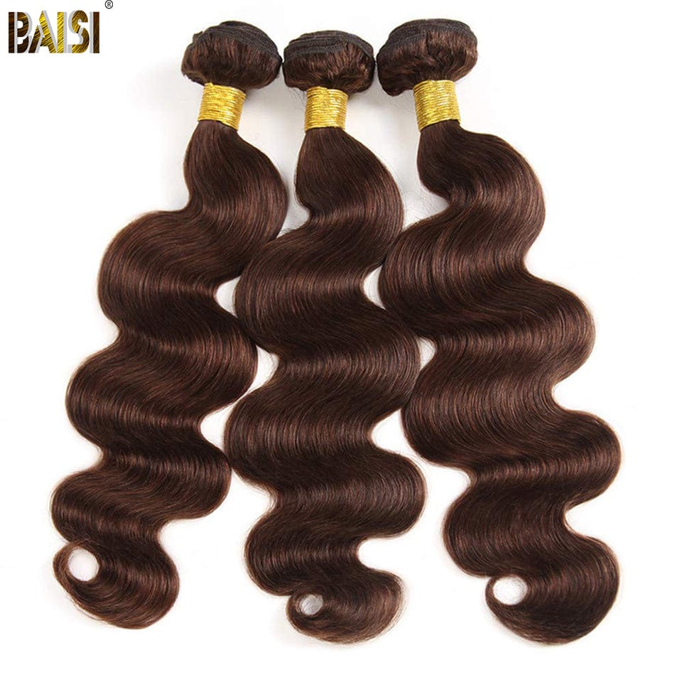 BAISI #4 Chocolate Brown Body Wave Bundles with Closure / Frontal
