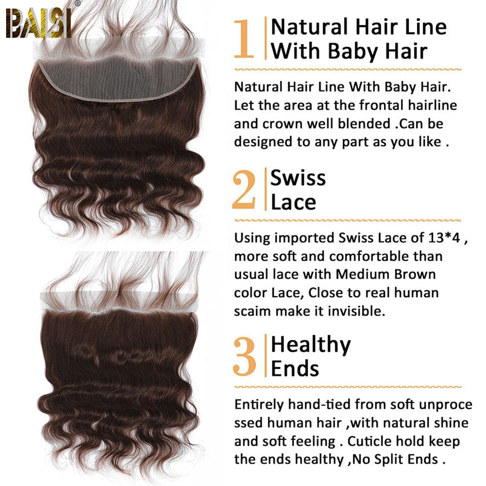 BAISI #4 Chocolate Brown Body Wave Bundles with Closure / Frontal