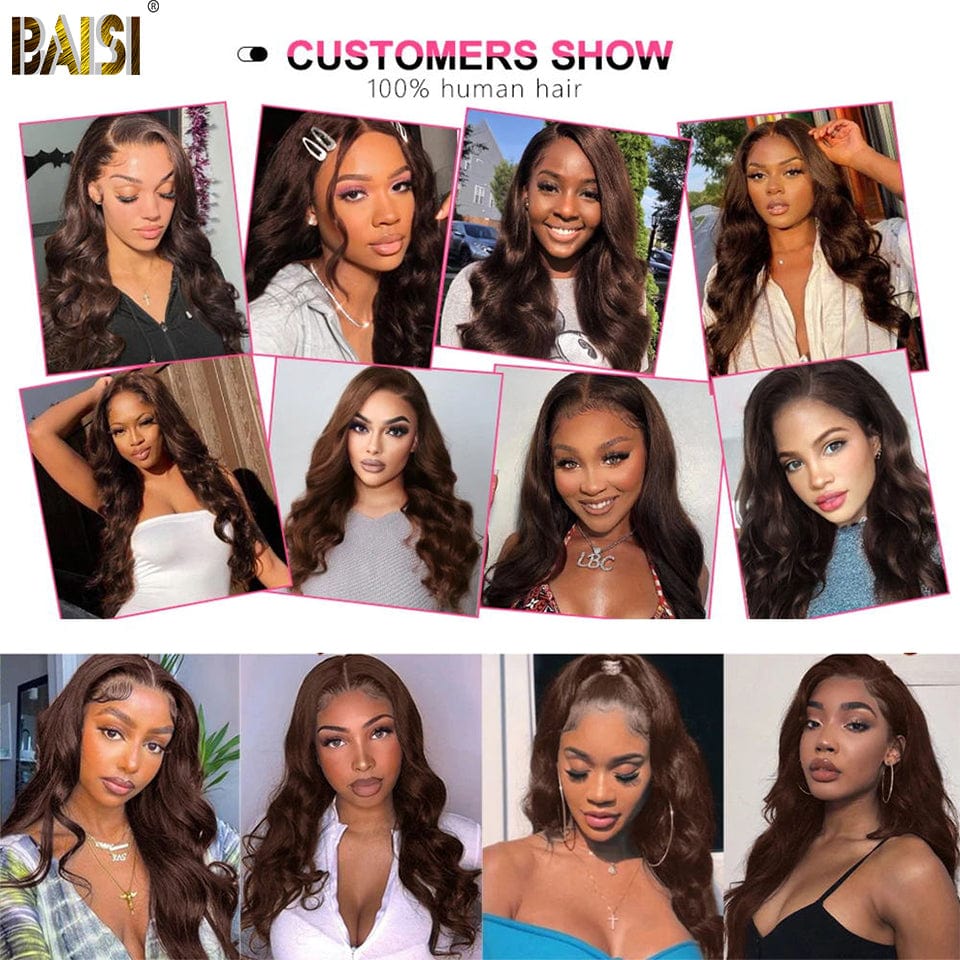 BAISI #4 Chocolate Brown Body Wave Bundles with Closure / Frontal