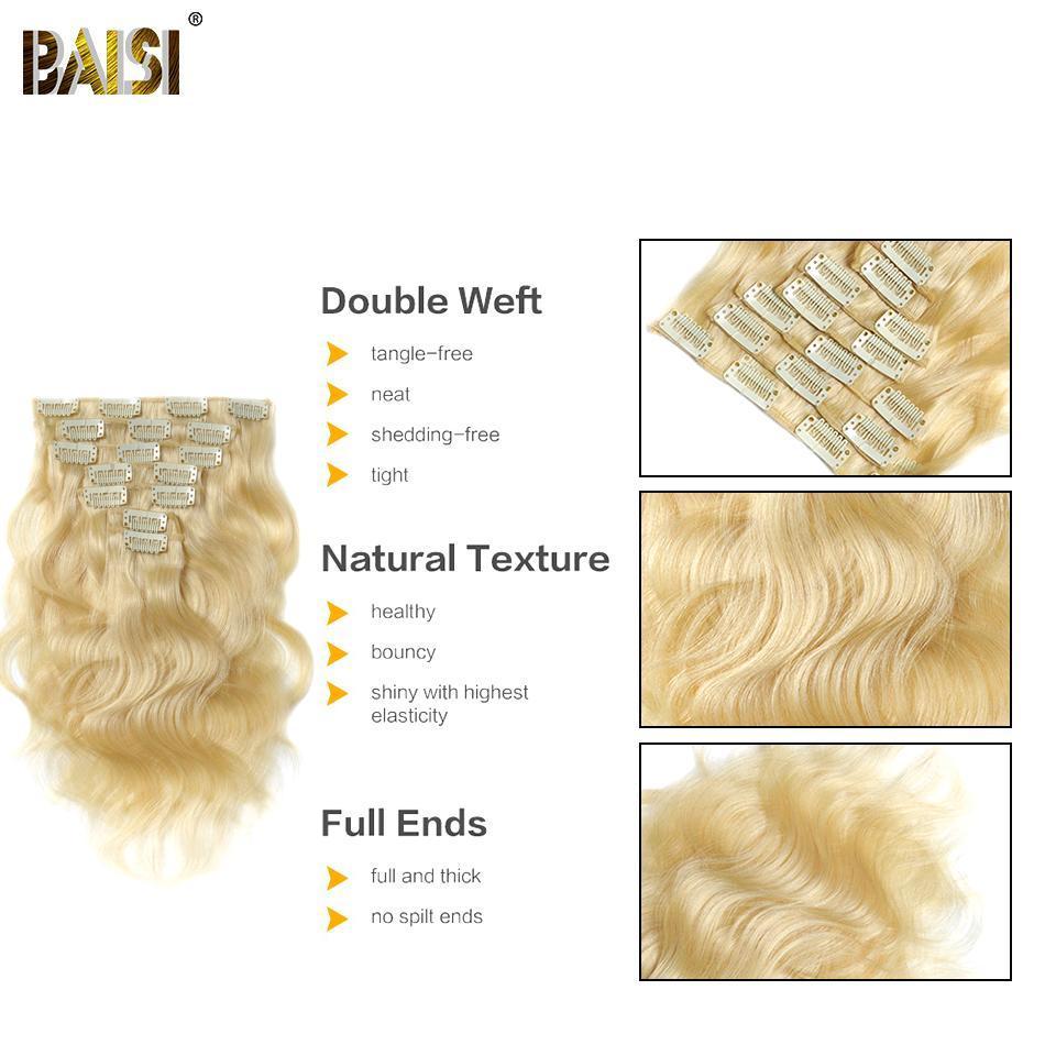 BAISI Body Wave Clip Ins Hair Extensions Blonde