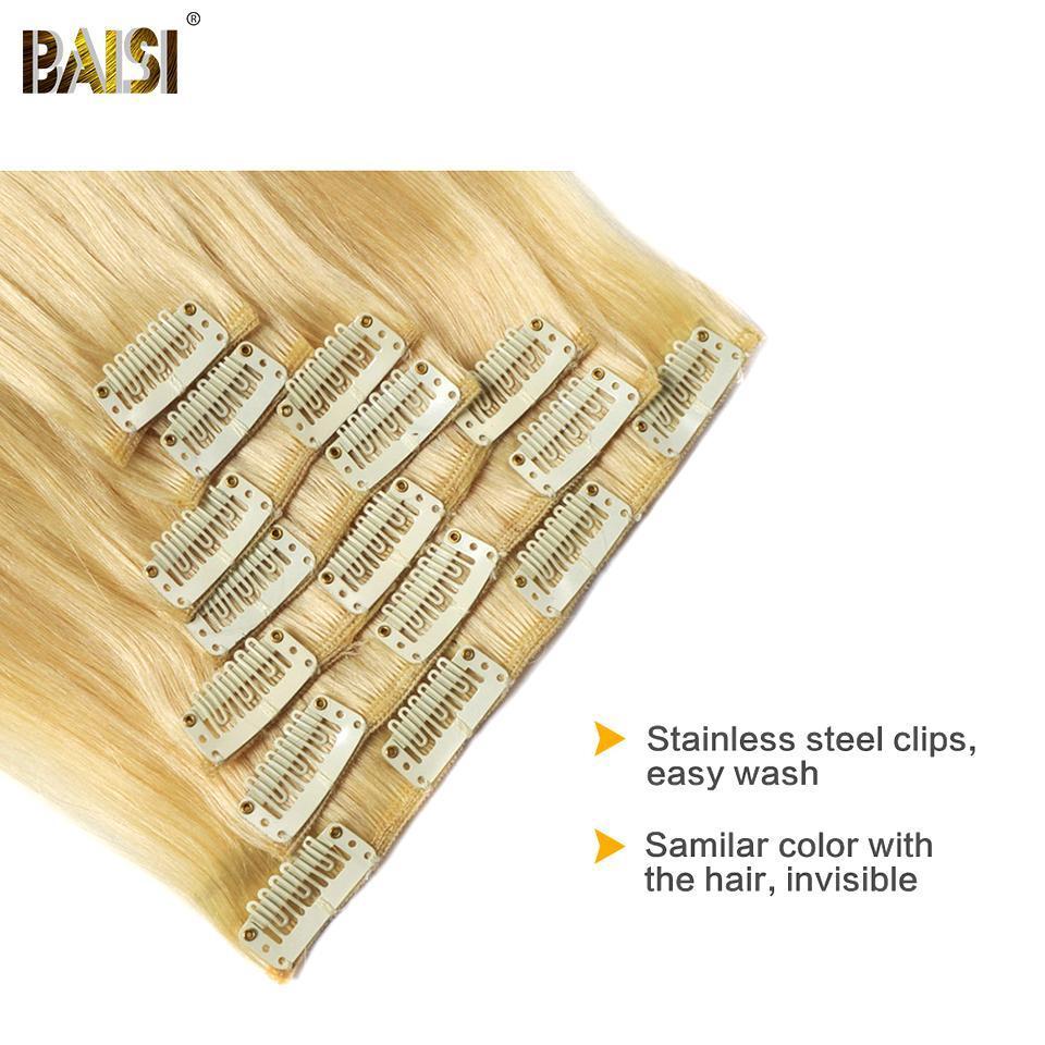 BAISI Straight Clip Ins Hair Extensions Blonde Color