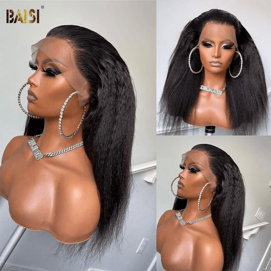 BAISI 12A Bleached Knots Kinky Straight Wig Preplucked