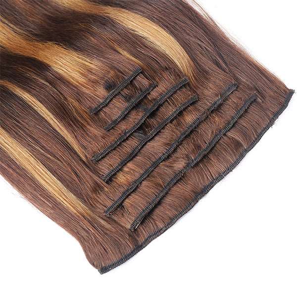 Highlight Honey Blonde Straight Virgin Human Hair Clip Hair Extensions - Healthier Me Beauty, LLC