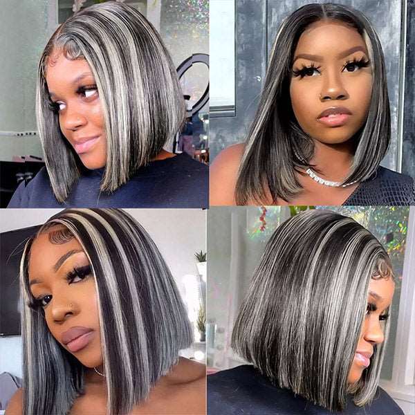 Highlight Grey Bob Lace Wigs 13x4 Frontal Bob Straight Wig 150% Density - Healthier Me Beauty, LLC