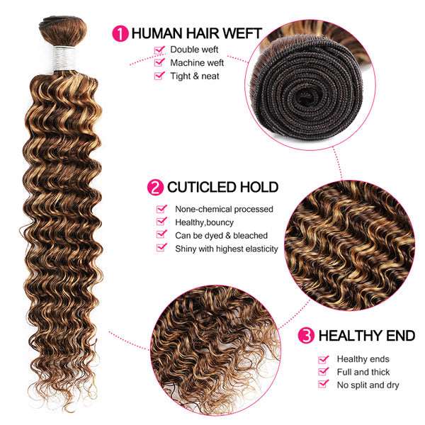 Highlight P4/27 Ombre Bundles With Closure Deep Wave Hair With 4x4 Lace Closure - Healthier Me Beauty, LLC