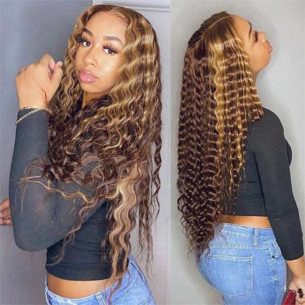 Honey Blonde Wig Deep Wave Hair 13x4 HD Lace Front Wigs 30 Inch Hair - Healthier Me Beauty, LLC