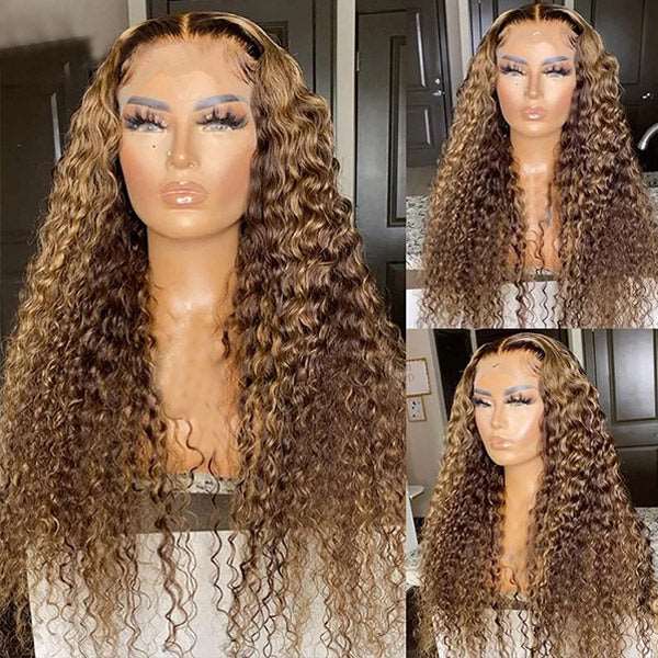 Honey Blonde Wig Deep Wave Hair 13x4 HD Lace Front Wigs 30 Inch Hair - Healthier Me Beauty, LLC