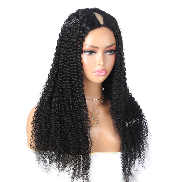 Thin V Part Wig Kinky Curly Natural Scalp Human Hair Wig Without Leave Out