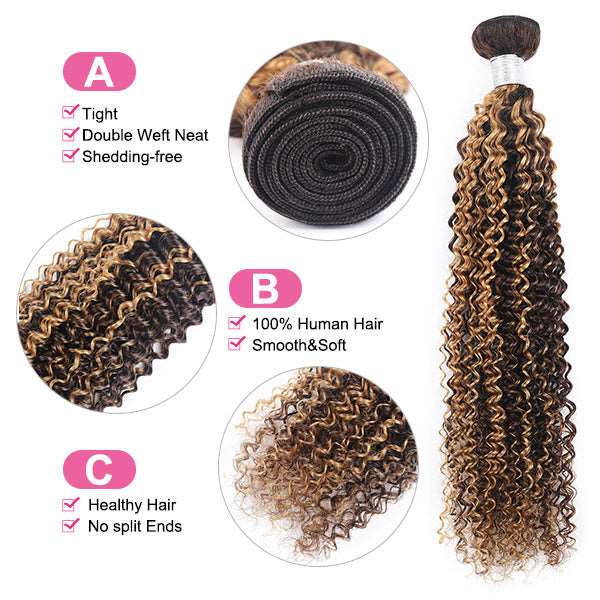 Highlight Curly Bundles with 4x4 Lace Closure Honey Blonde Highlight Bundles with Closure - Healthier Me Beauty, LLC