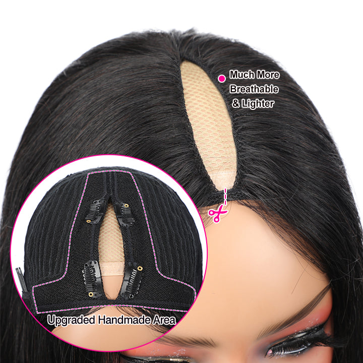 Thin V Part Wig Kinky Curly Natural Scalp Human Hair Wig Without Leave Out
