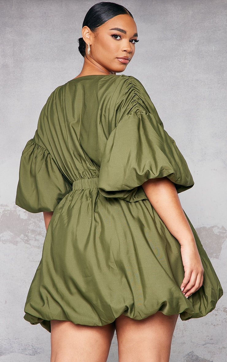 Plus Orange Puff Sleeve Puffball Hem Shift Dress