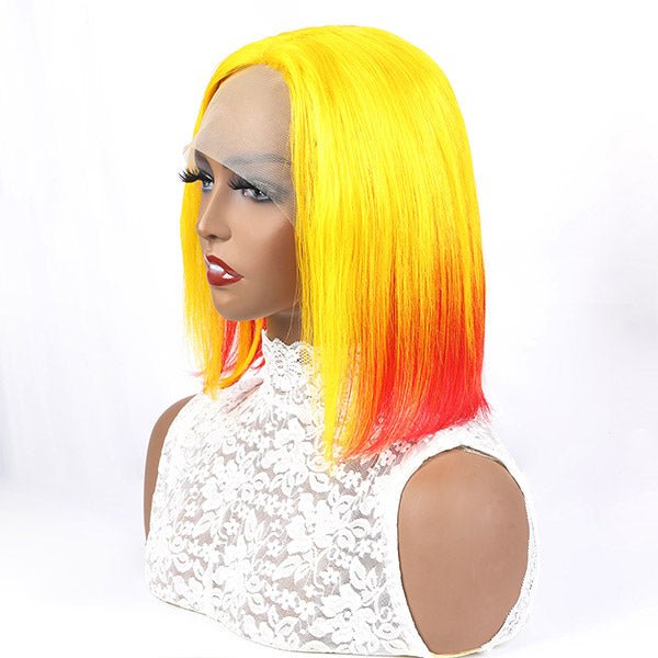 13x4x1 Bob Wigs Straight Human Hair Wigs Color Lace Front Wig Yellow Red Bob Lace Wigs - Healthier Me Beauty, LLC