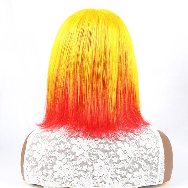 13x4x1 Bob Wigs Straight Human Hair Wigs Color Lace Front Wig Yellow Red Bob Lace Wigs - Healthier Me Beauty, LLC