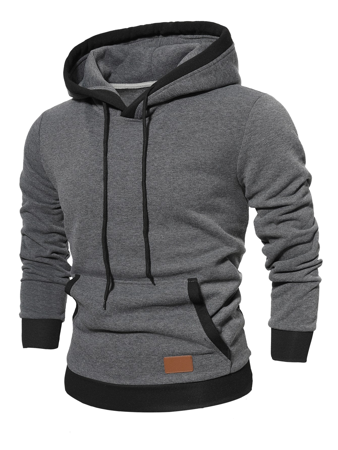 Manfinity Homme Men Patched Detail Kangaroo Pocket Drawstring Hoodie
