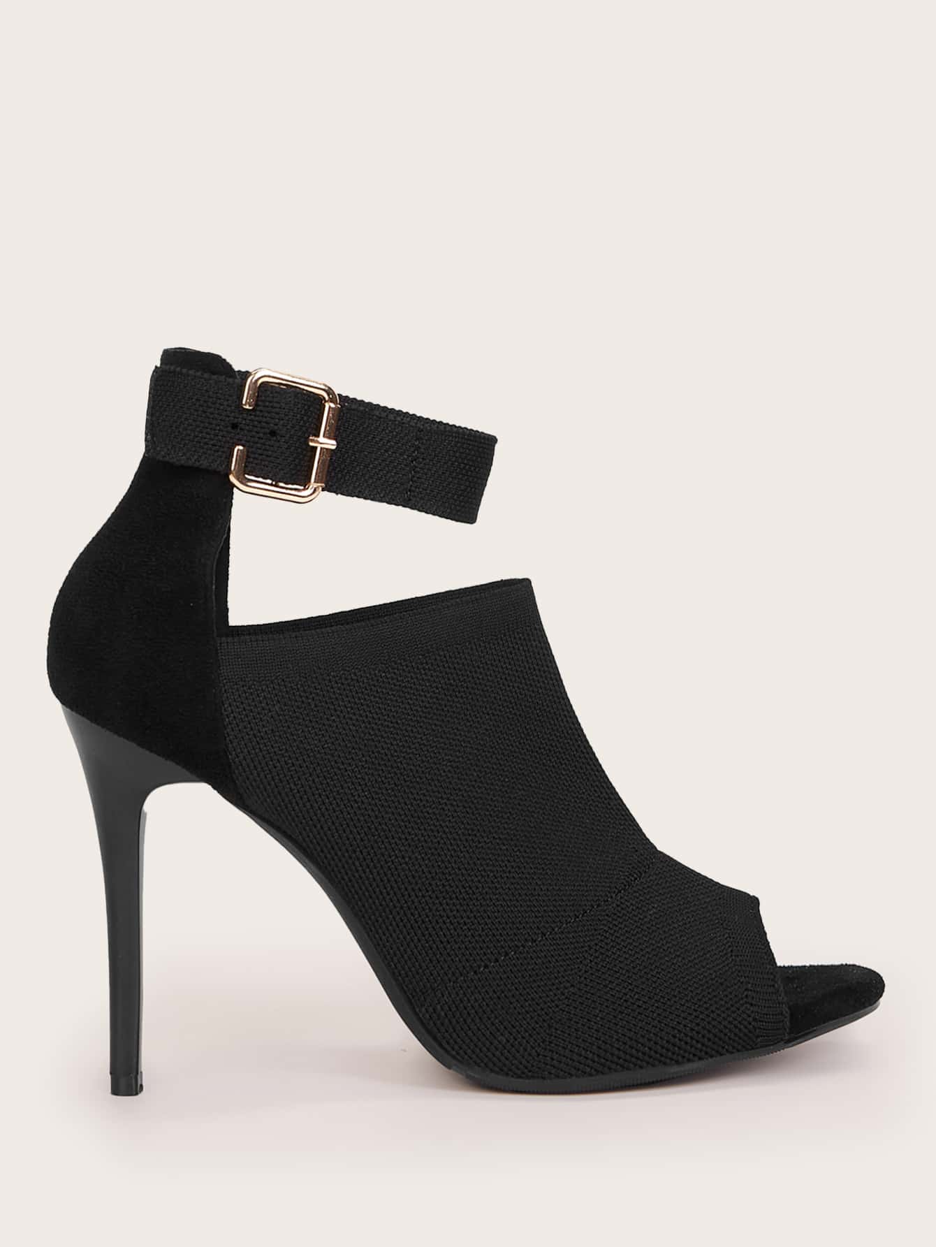 CUCCOO Basic Buckle Decor Stiletto Heeled Sandals Boots