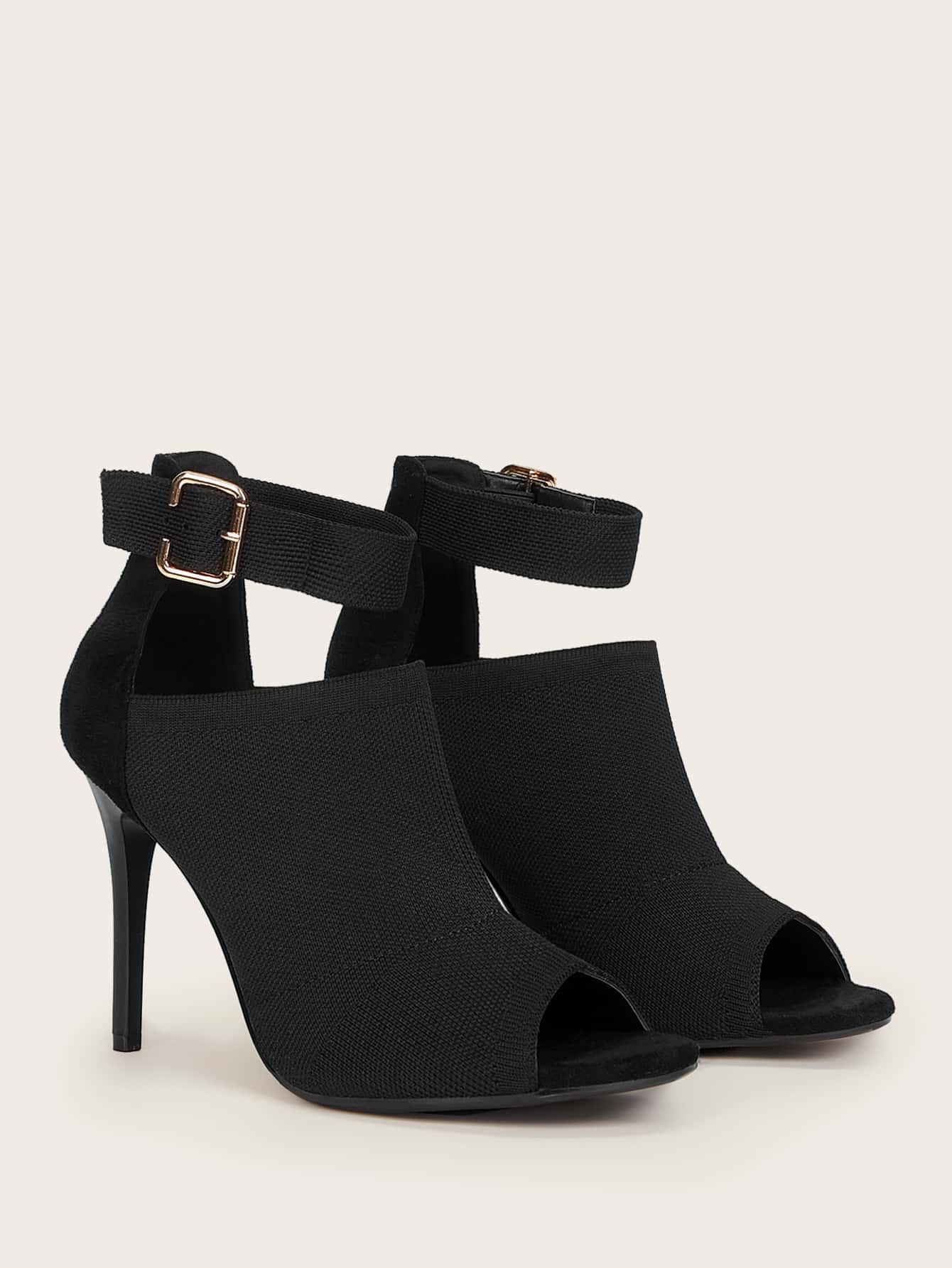 CUCCOO Basic Buckle Decor Stiletto Heeled Sandals Boots