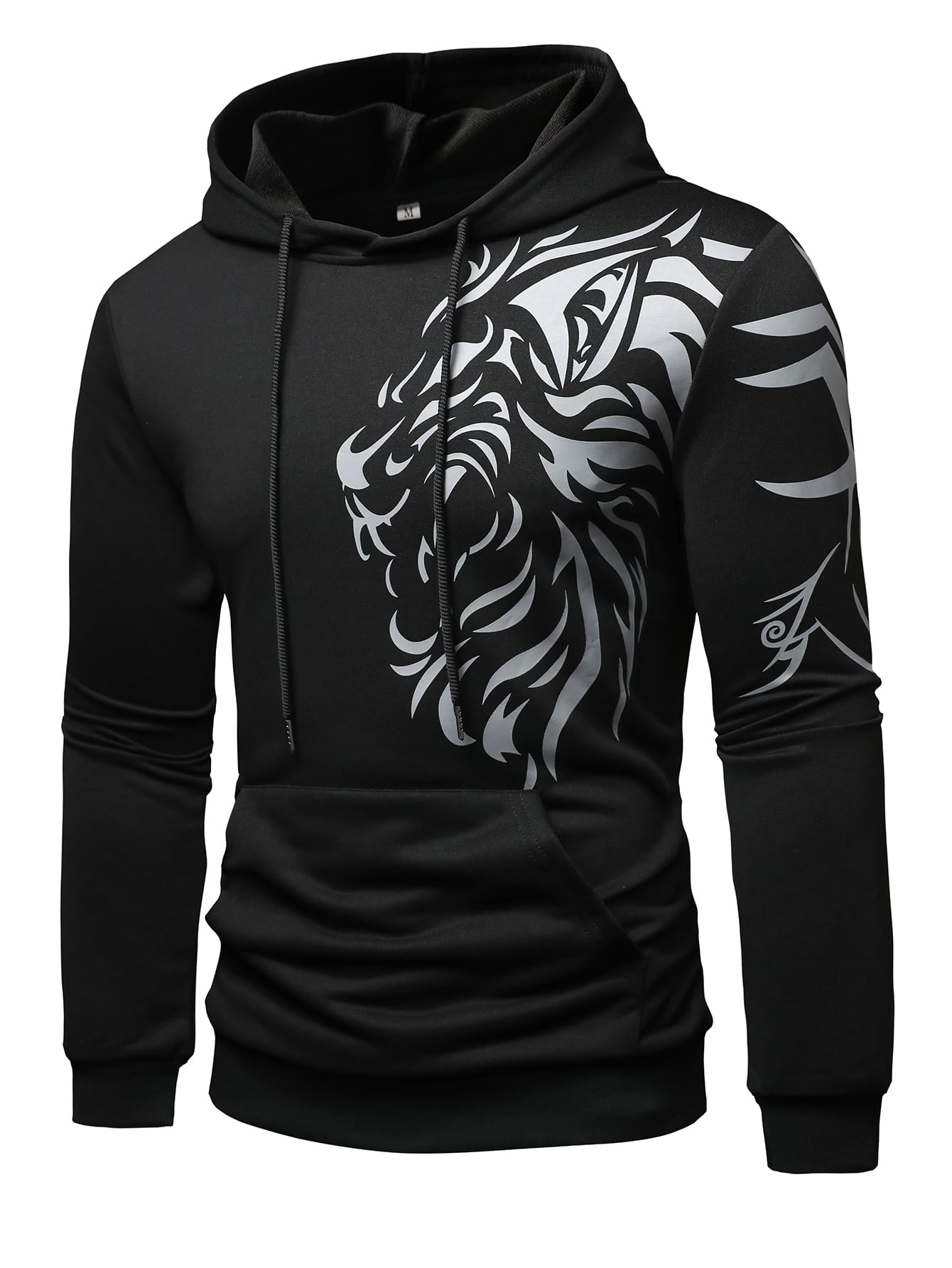 Manfinity LEGND Men Lion Print Kangaroo Pocket Drawstring Hoodie