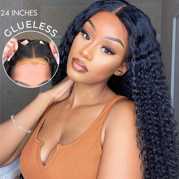 VIP Discount | Breathable Deep Wave 4x4 Closure Lace Glueless Mid Part Long Wig 100% Human Hair