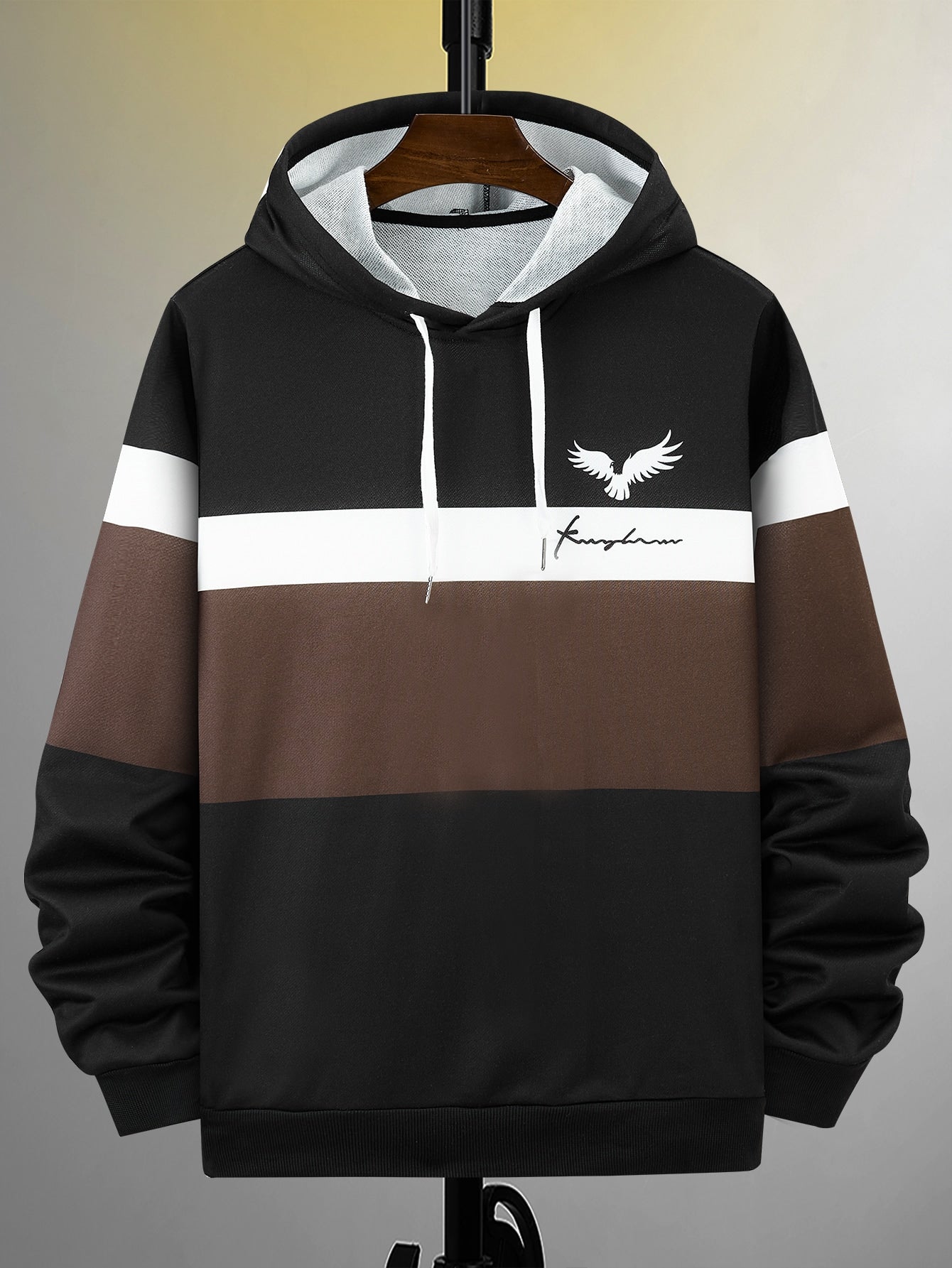 Manfinity Homme Men Color Block Eagle Print Drawstring Hoodie