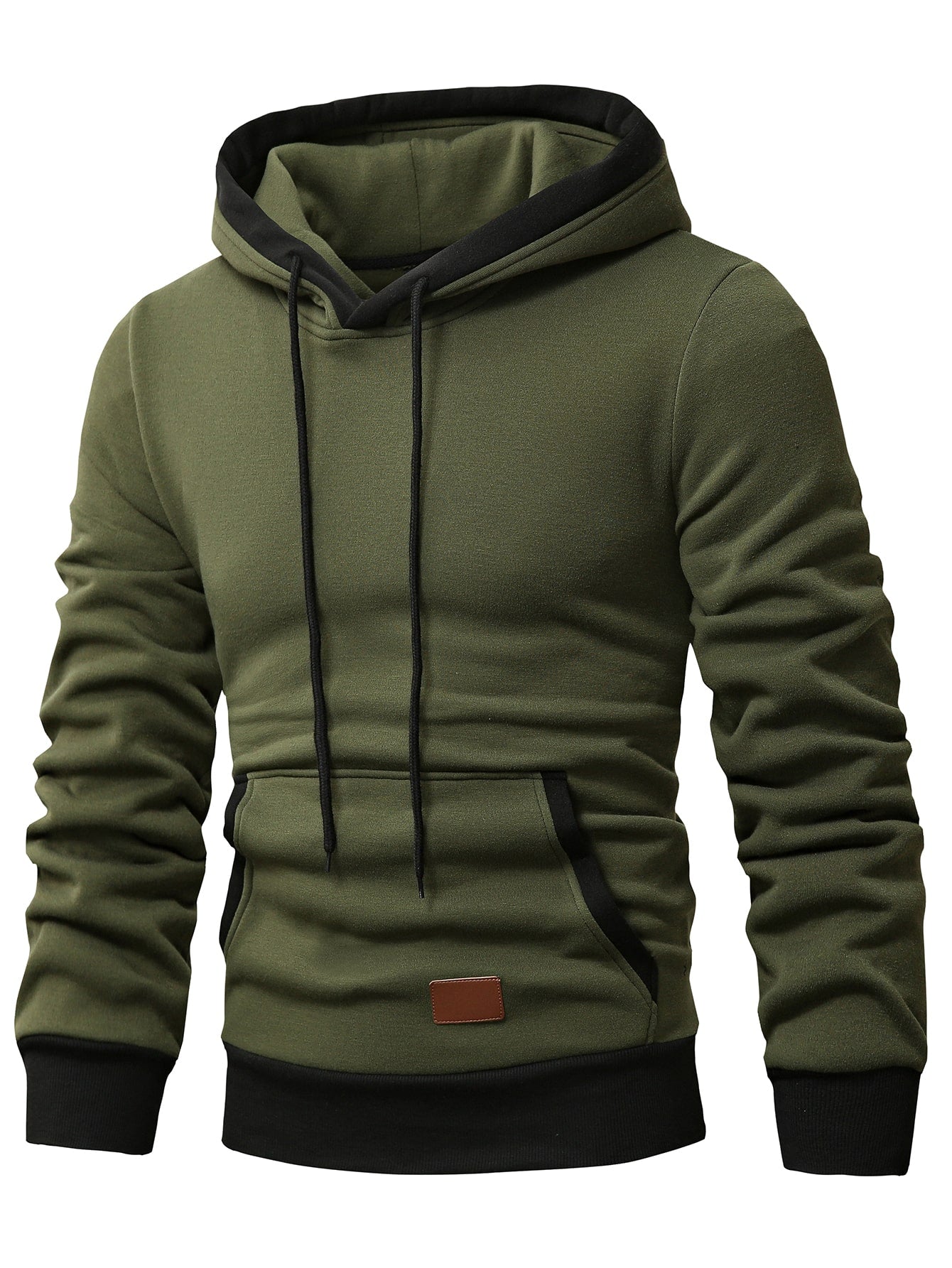 Manfinity Homme Men Patched Detail Kangaroo Pocket Drawstring Hoodie