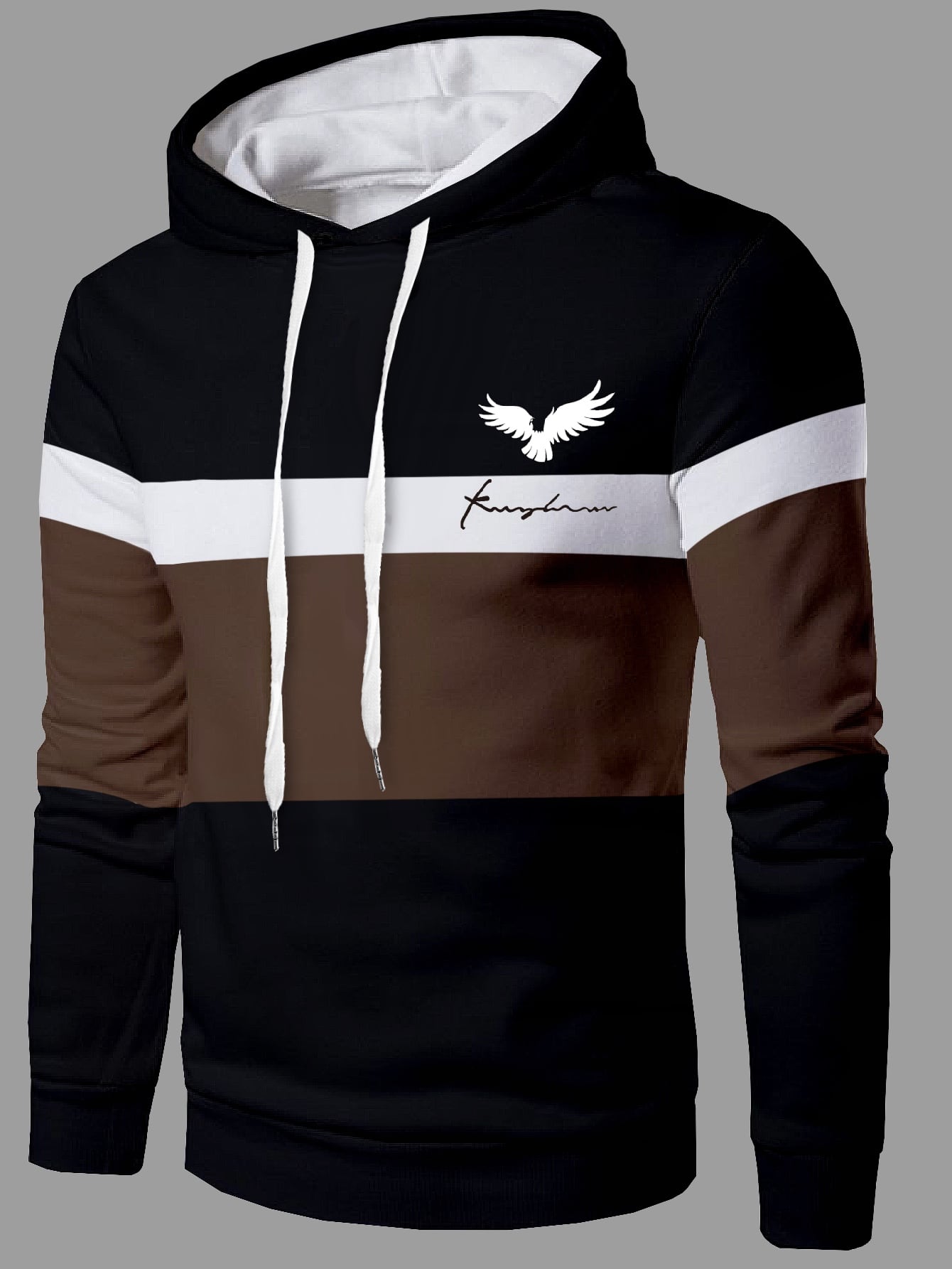 Manfinity Homme Men Color Block Eagle Print Drawstring Hoodie