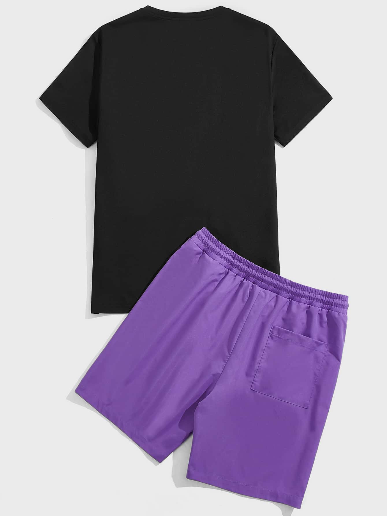 Manfinity EMRG Men Bear Letter Graphic Tee Drawstring Waist Shorts