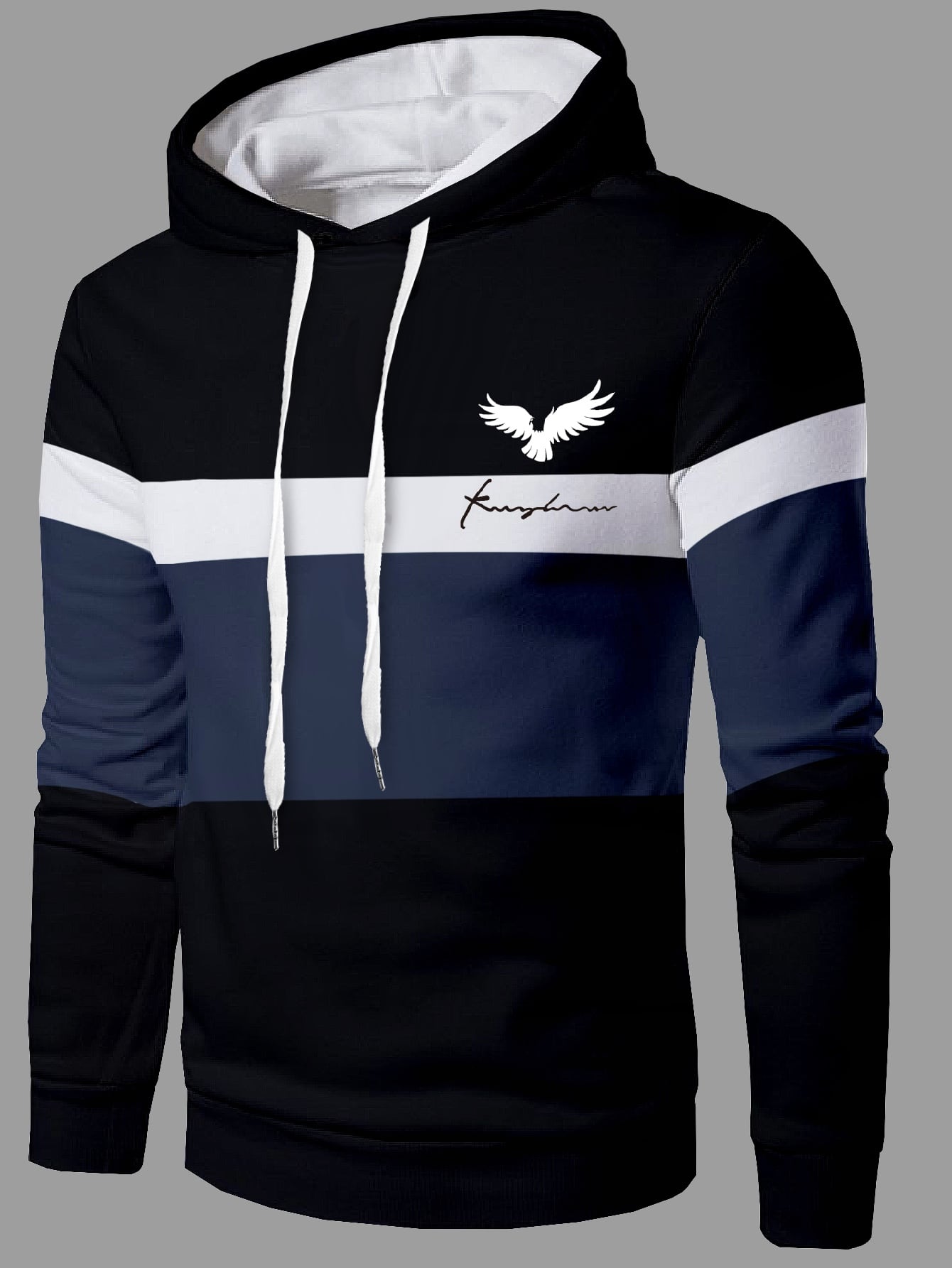 Manfinity Homme Men Color Block Eagle Print Drawstring Hoodie