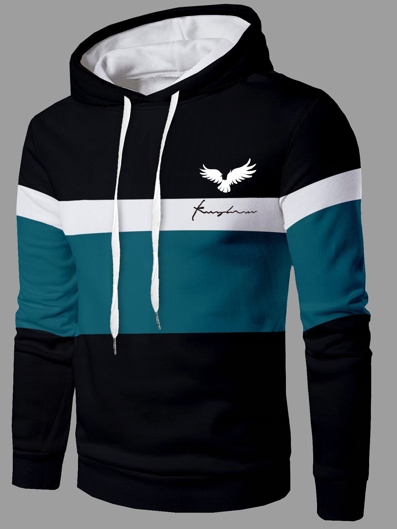Manfinity Homme Men Color Block Eagle Print Drawstring Hoodie