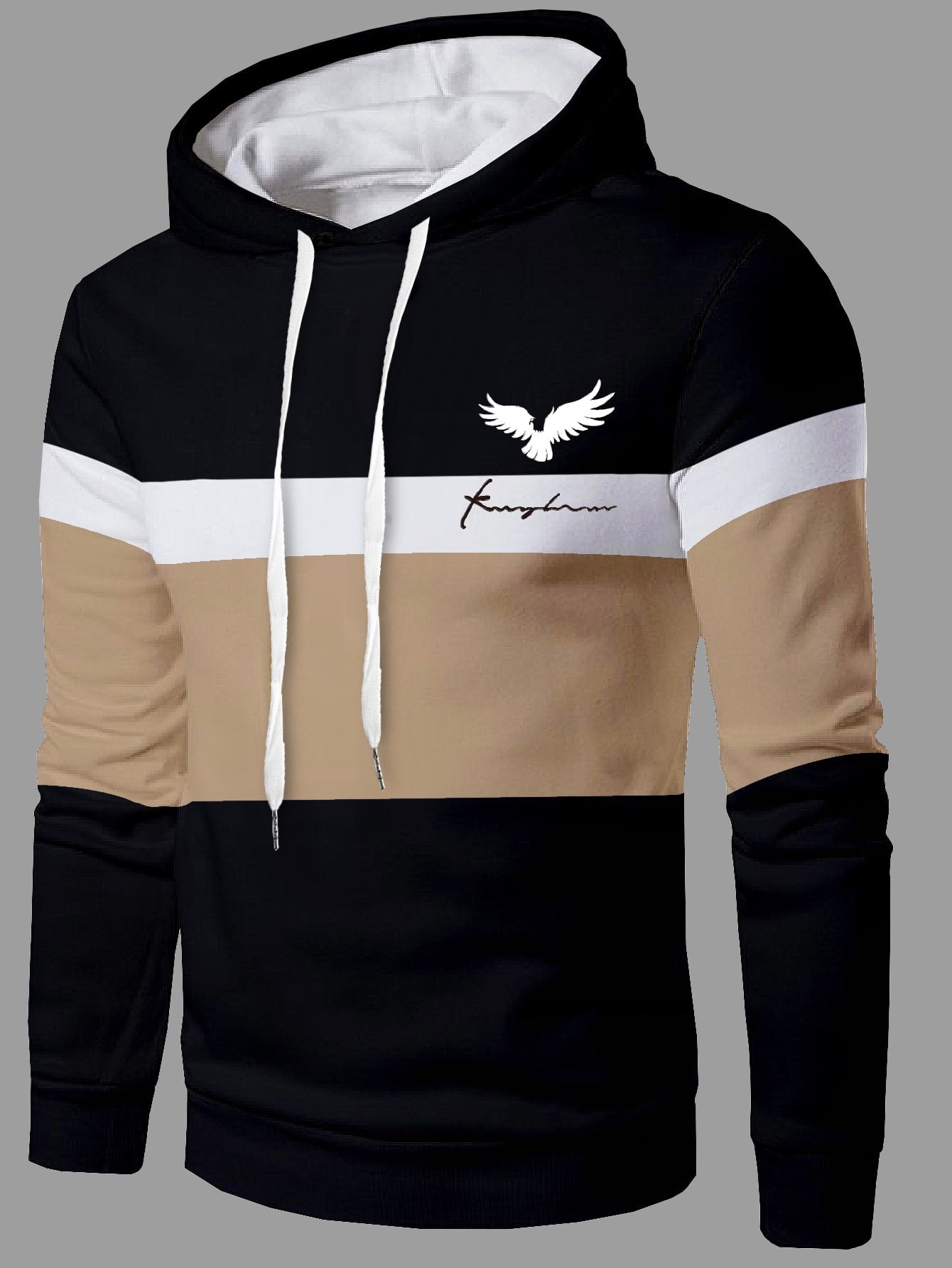 Manfinity Homme Men Color Block Eagle Print Drawstring Hoodie