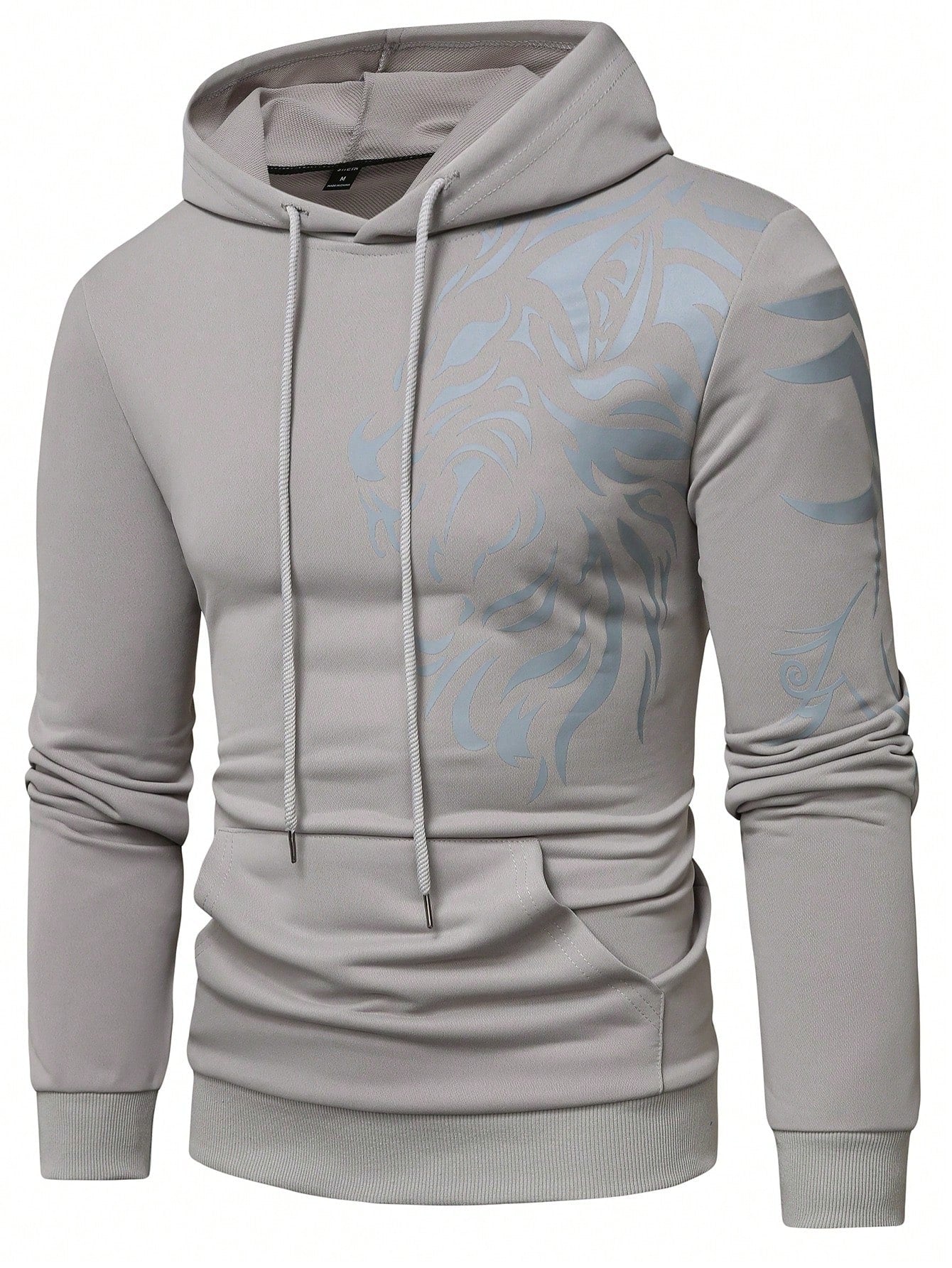 Manfinity LEGND Men Lion Print Kangaroo Pocket Drawstring Hoodie