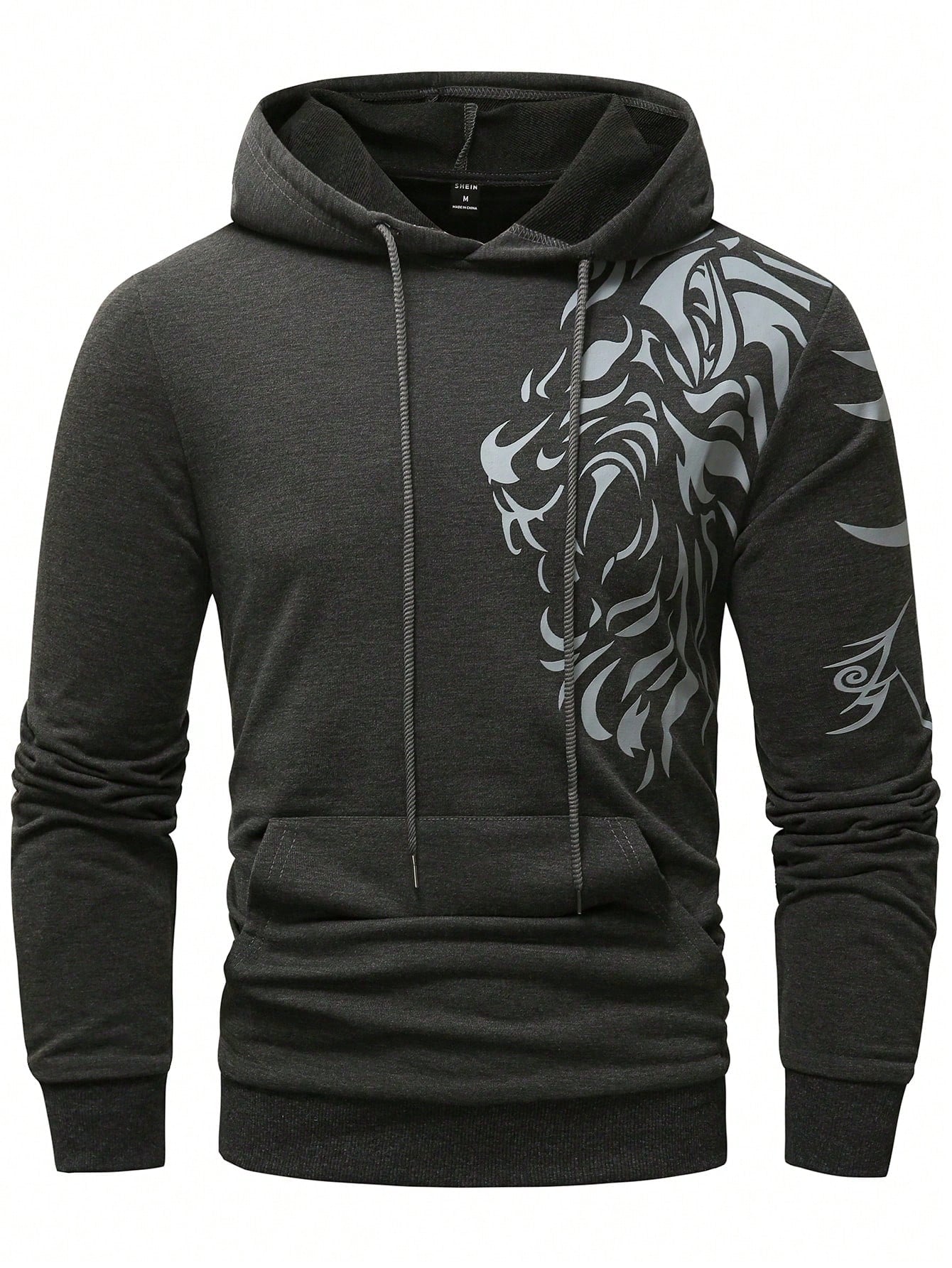 Manfinity LEGND Men Lion Print Kangaroo Pocket Drawstring Hoodie