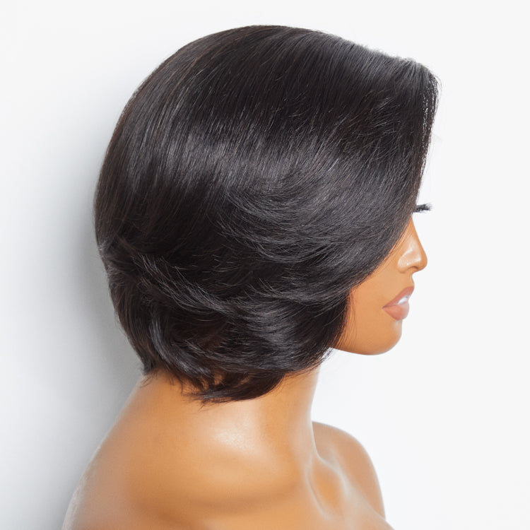 VIP Discount | Mature Boss Pixie Cut with Swept Bangs Glueless Minimalist HD Lace Bob Wig
