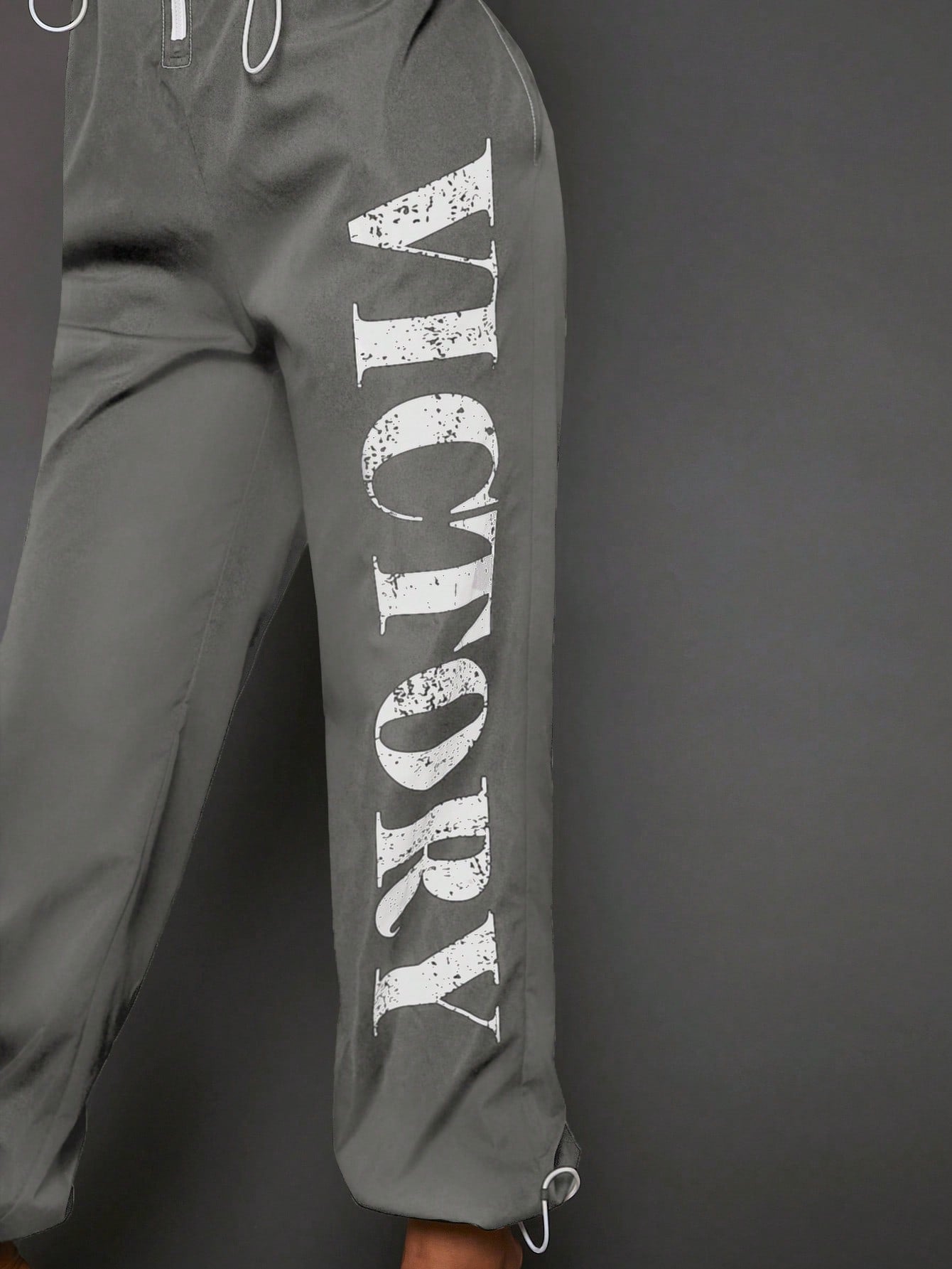 SXY Letter Graphic Zip Up Drawstring Waist Jumpsuit