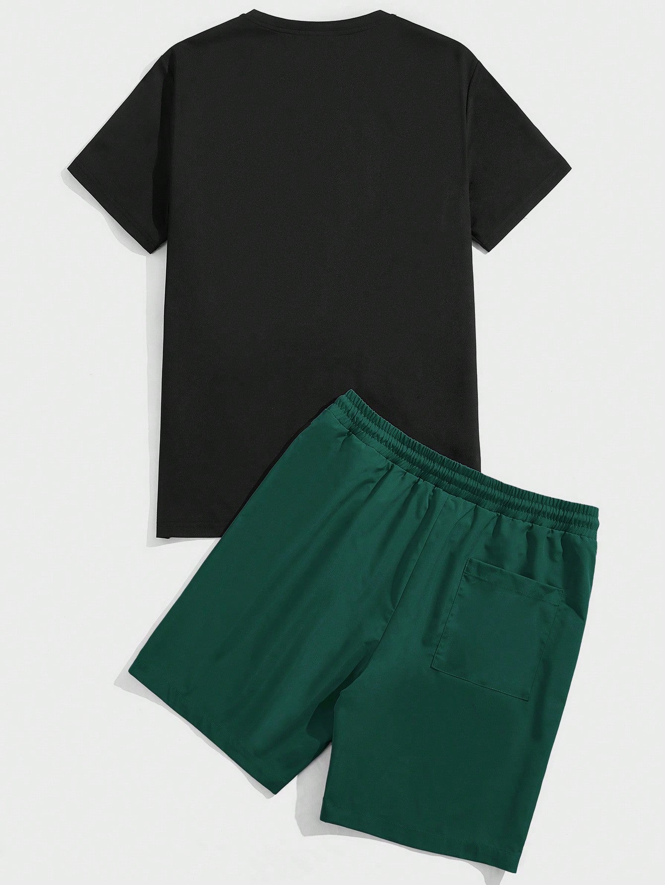 Manfinity EMRG Men Bear Letter Graphic Tee Drawstring Waist Shorts