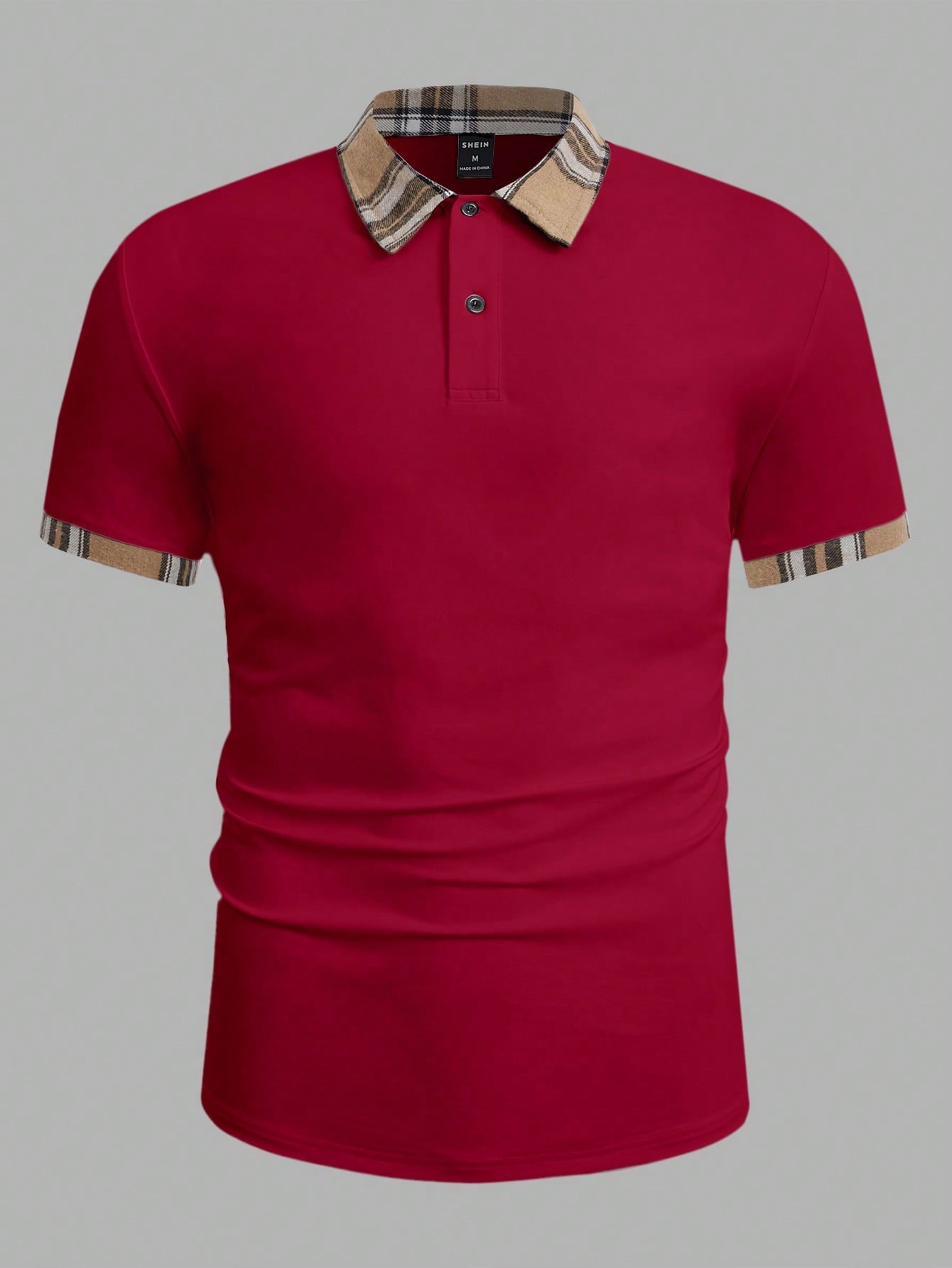 Manfinity Homme Men Contrast Plaid Collar Polo Shirt