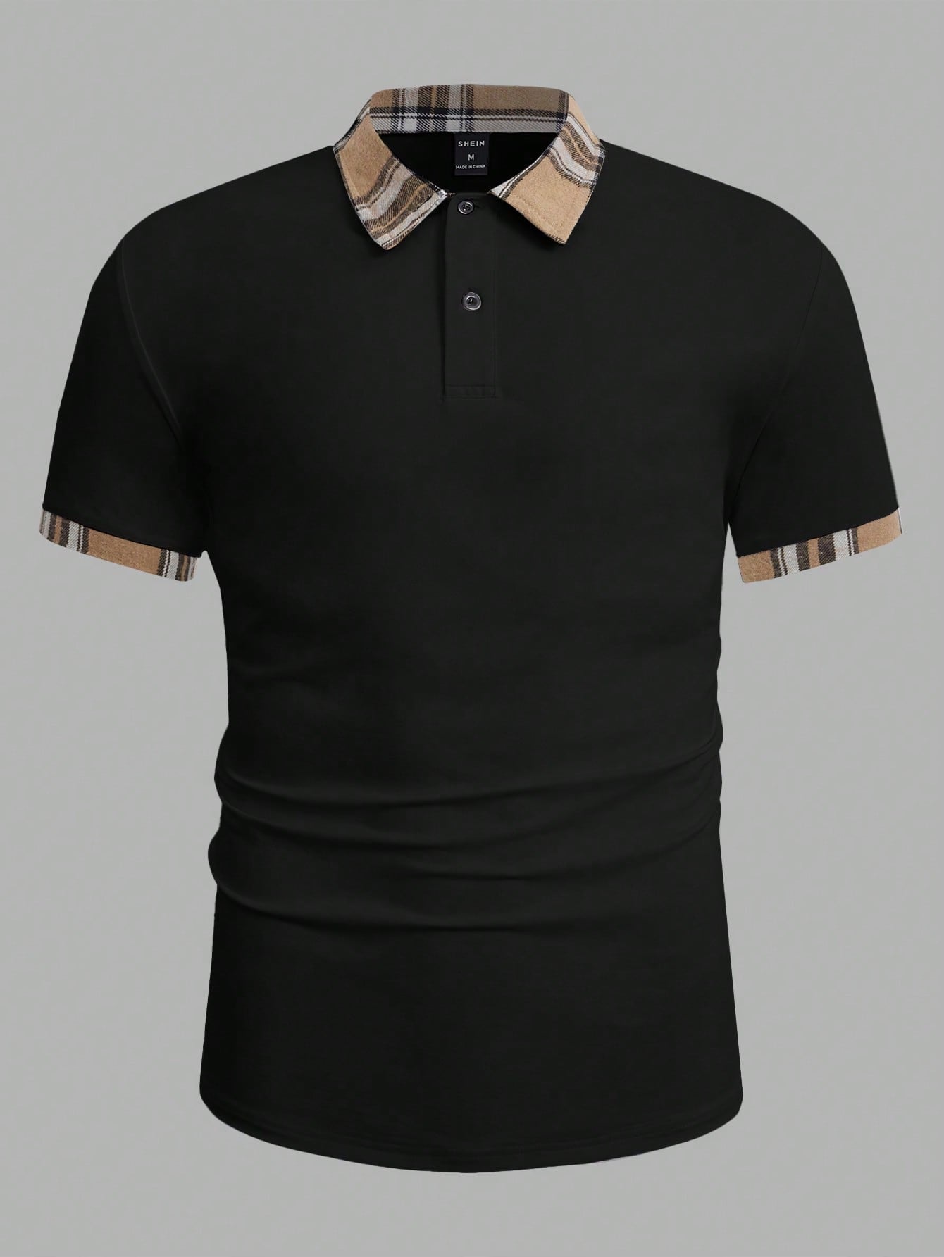 Manfinity Homme Men Contrast Plaid Collar Polo Shirt