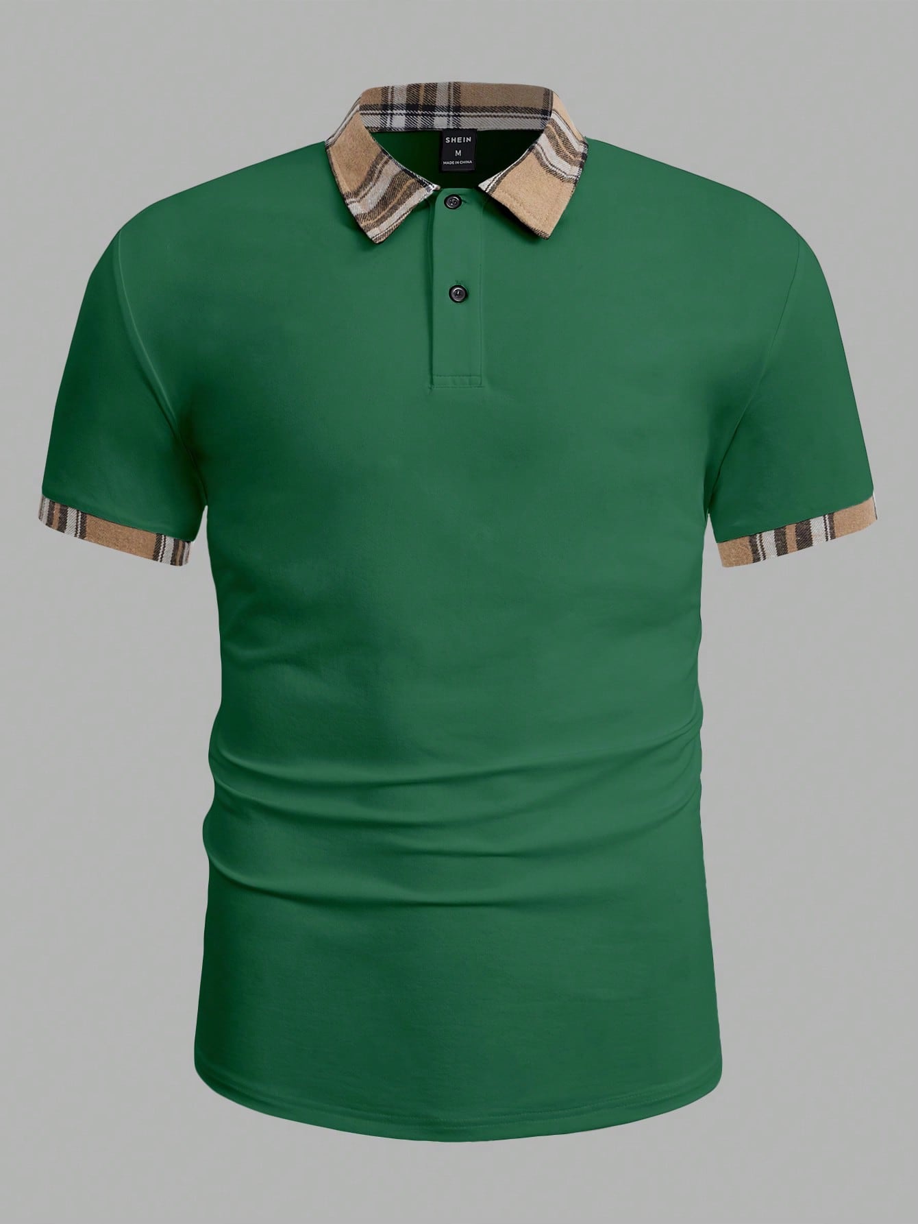 Manfinity Homme Men Contrast Plaid Collar Polo Shirt