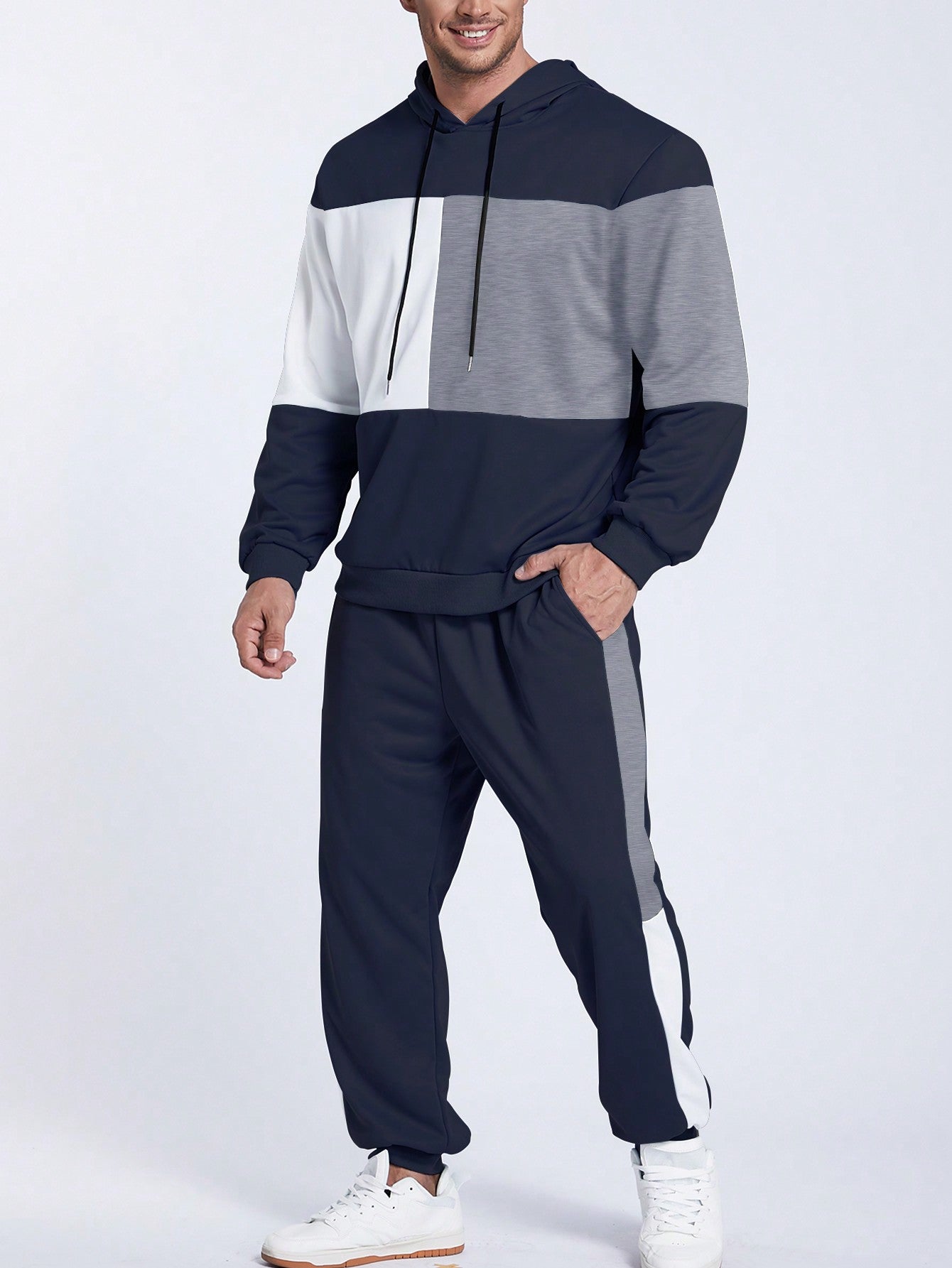 Manfinity Homme Men Plus Color Block Drawstring Hoodie & Sweatpants