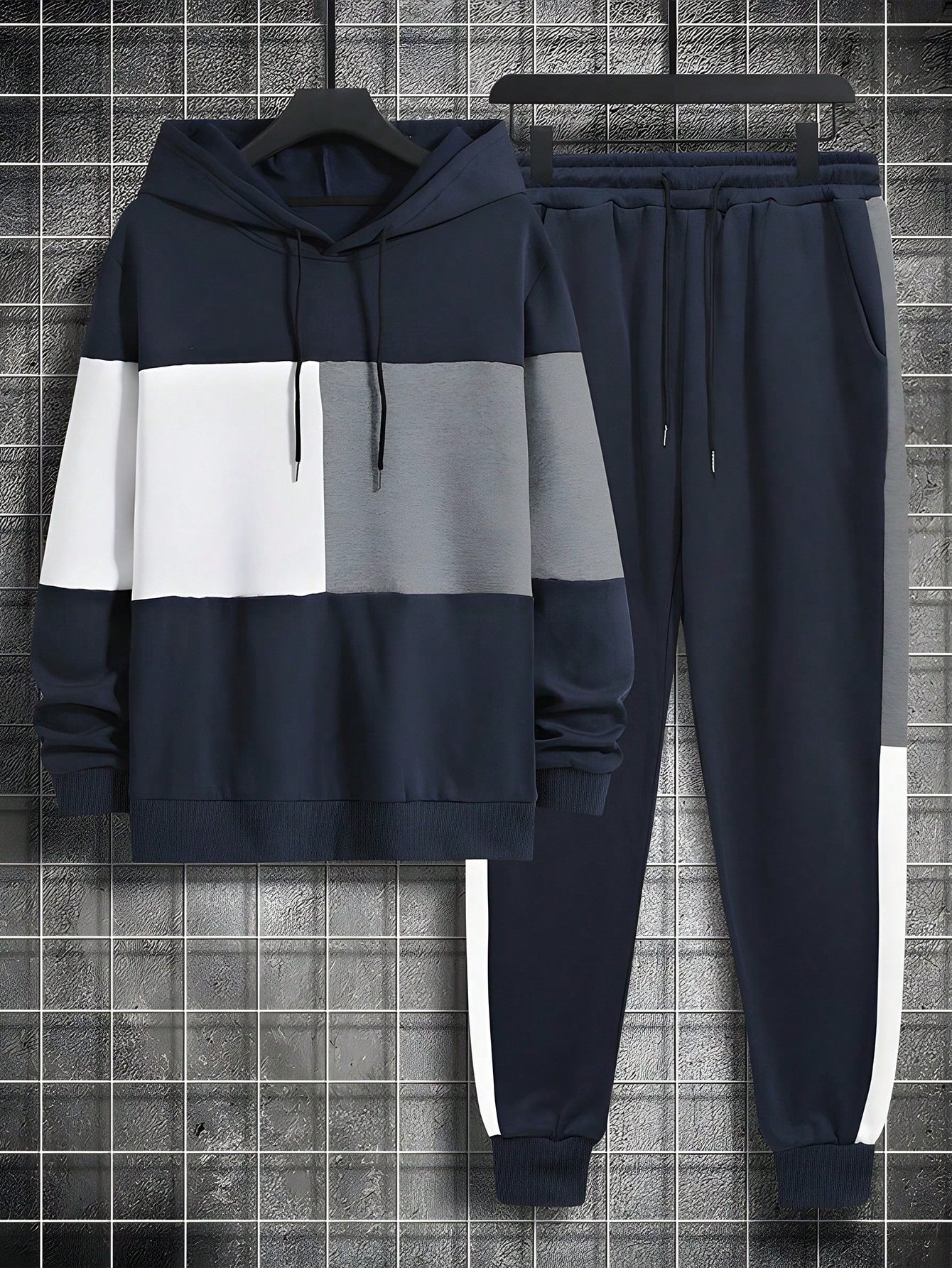 Manfinity Homme Men Plus Color Block Drawstring Hoodie & Sweatpants