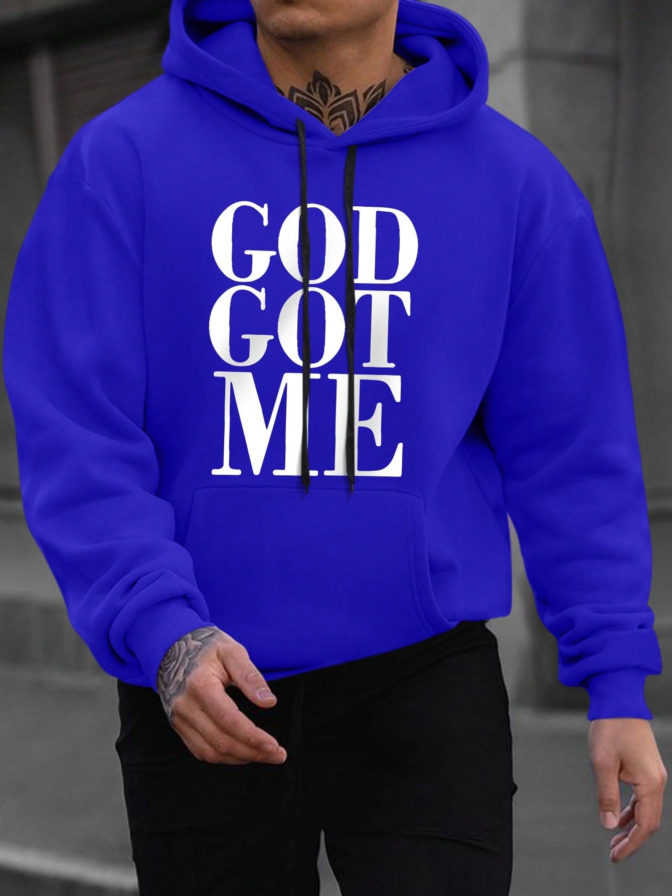 Manfinity Homme Men Slogan Graphic Kangaroo Pocket Drawstring Hoodie