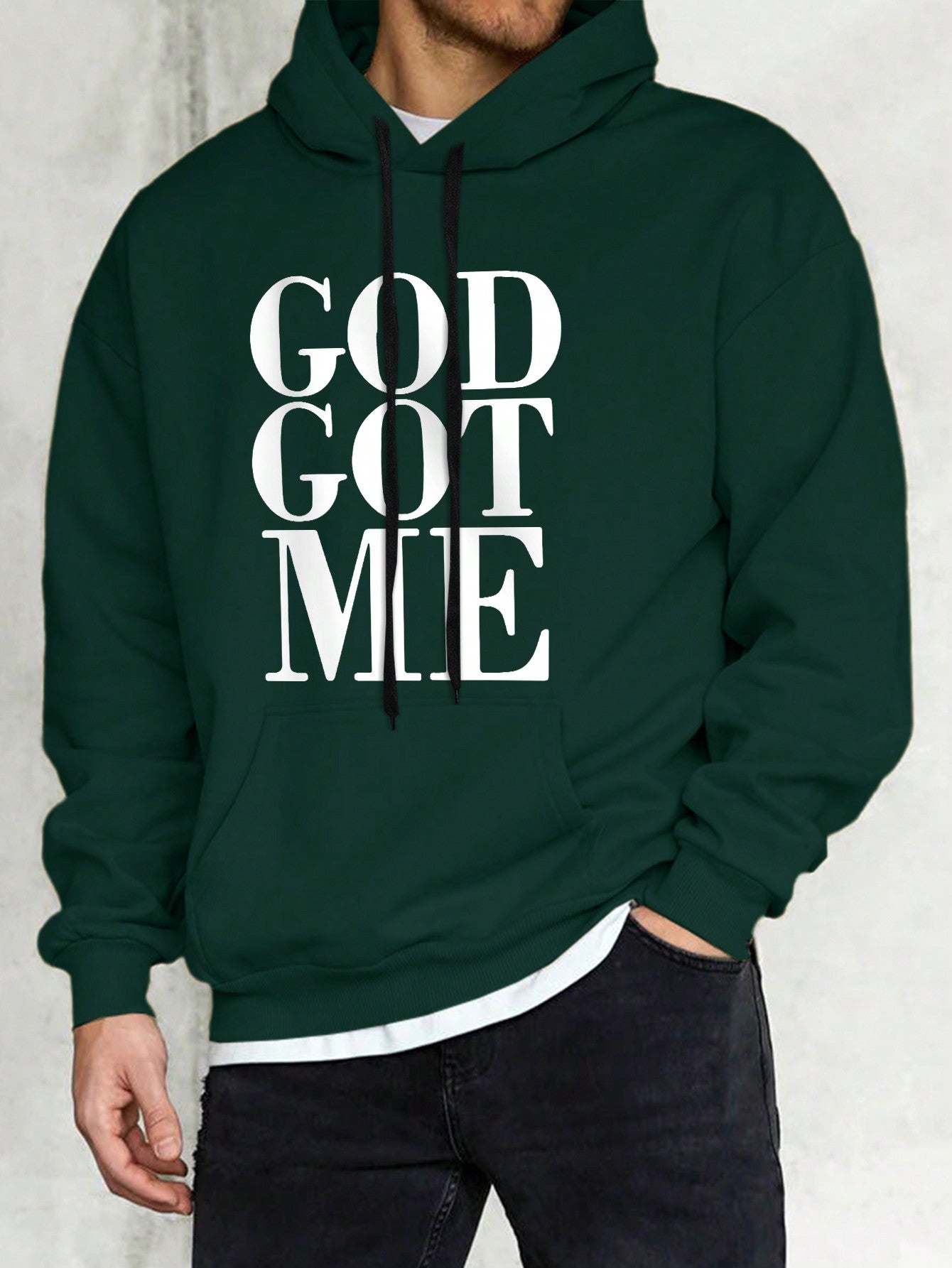 Manfinity Homme Men Slogan Graphic Kangaroo Pocket Drawstring Hoodie