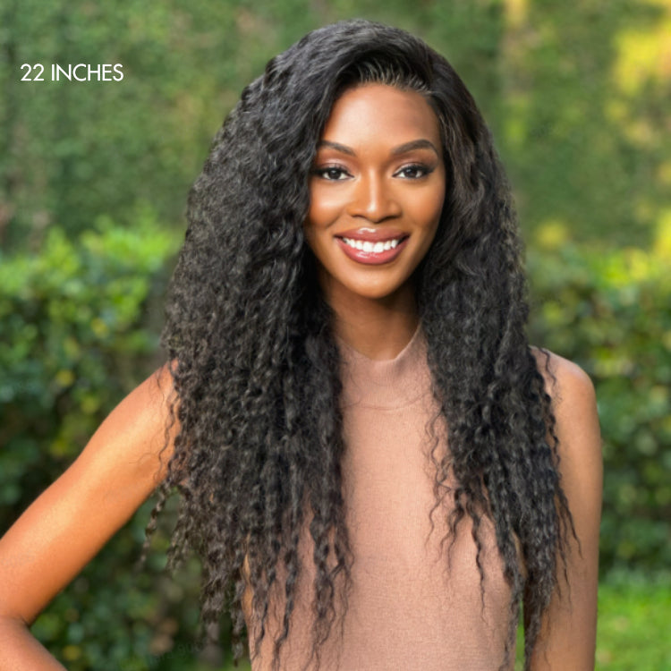 Newbie Only | BOHO-CHIC | Natural Black Flowy Bohemian Curly Glueless 13x4 Frontal Lace C Part Long Wig 100% Human Hair