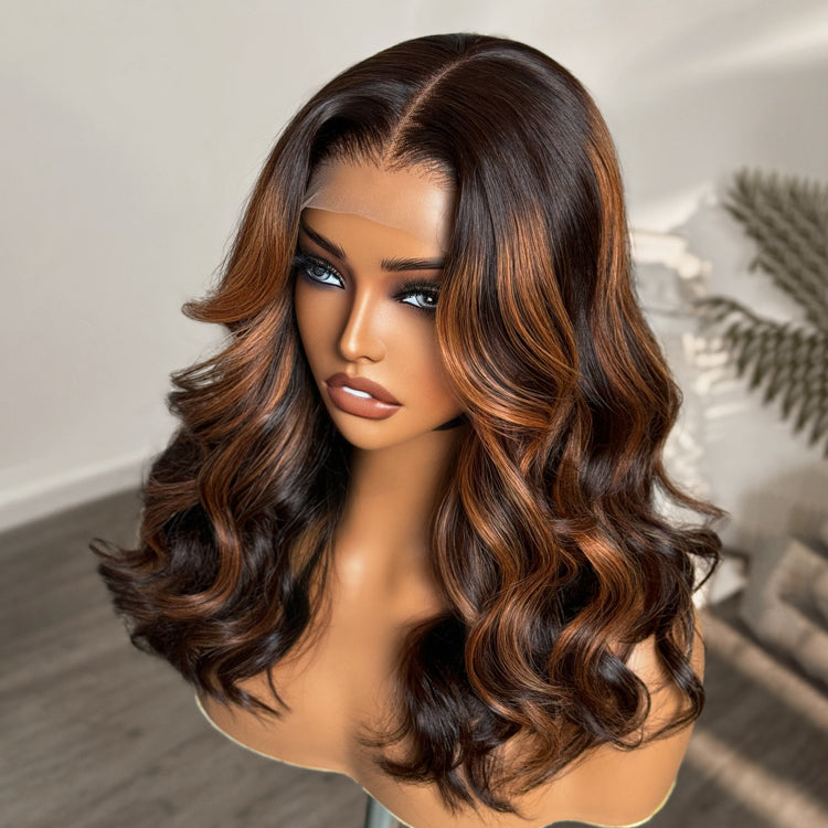 Win Back | Elegant Copper Ombre Highlights Loose Body Wave Glueless 5x5 Closure Lace Wig Breathable Cap