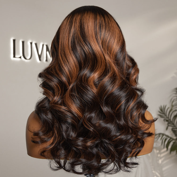 Win Back | Elegant Copper Ombre Highlights Loose Body Wave Glueless 5x5 Closure Lace Wig Breathable Cap
