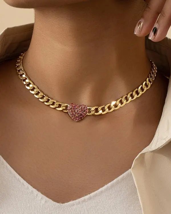 1pc Heart Pattern Hollow Out Wide Chain Choker - Healthier Me Beauty, LLC