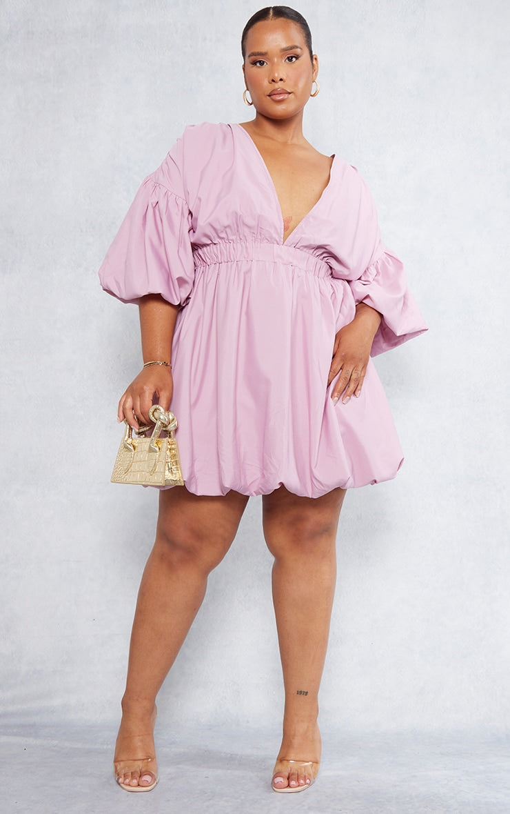 Plus Orange Puff Sleeve Puffball Hem Shift Dress