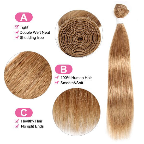 #27 Straight Hair Bundles with Closure Colored Human Hair 3 Bundles with 4x4 Lace Closure - Healthier Me Beauty, LLC
