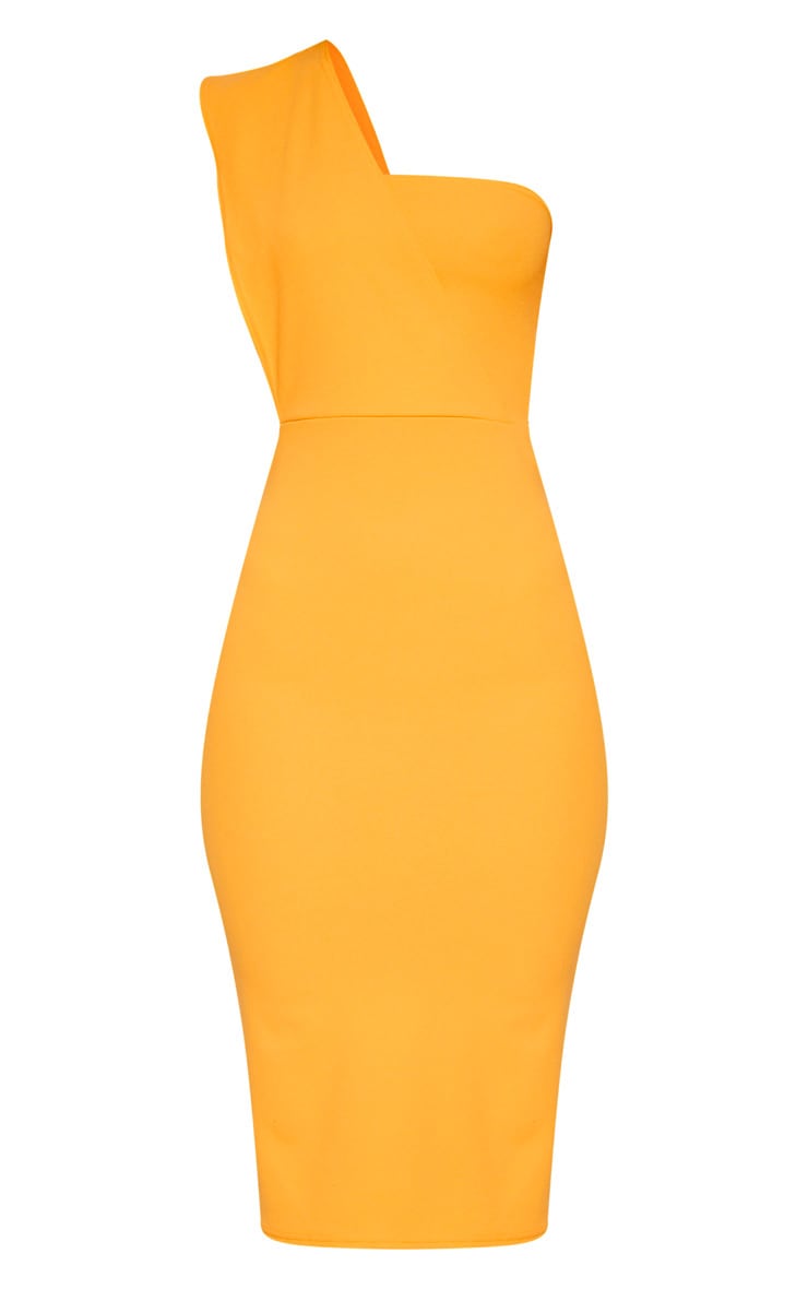 Yellow One Shoulder Draped Midi Dress